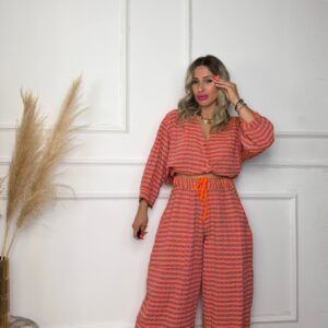 conjunto Vichy naranja lazo flúor