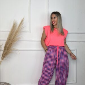 Pantalón Vichy rosa fluor