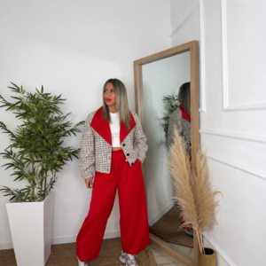 Gabardina Vichy blanca roja